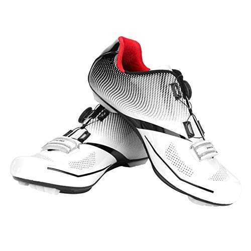 Zapatillas de bicicleta de carretera Zapatillas de ciclismo para hombre con tacos SPD Zapatillas de ciclismo con sistema de bloqueo antideslizante para bicicleta de carretera transpirable(40-Blanco)