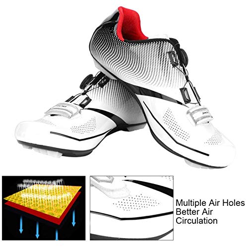 Zapatillas de bicicleta de carretera Zapatillas de ciclismo para hombre con tacos SPD Zapatillas de ciclismo con sistema de bloqueo antideslizante para bicicleta de carretera transpirable(45-Blanco)