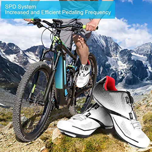 Zapatillas de bicicleta de carretera Zapatillas de ciclismo para hombre con tacos SPD Zapatillas de ciclismo con sistema de bloqueo antideslizante para bicicleta de carretera transpirable(40-Blanco)