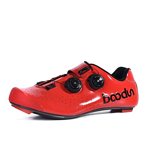 Zapatillas de Bicicleta Montaña Fibra Carbono Calzado Bicicleta Zapatos de Bicicleta Antideslizantes Transpirables para Hombres para Ciclismo Carretera de montaña A,Red,39