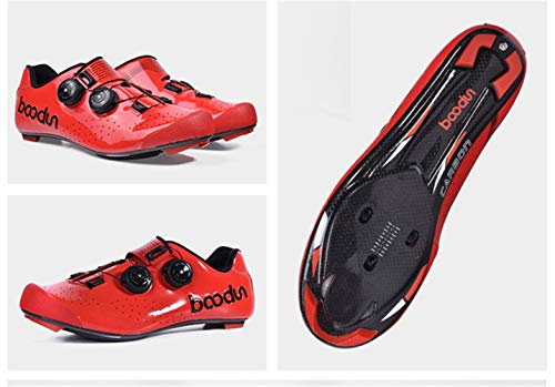 Zapatillas de Bicicleta Montaña Fibra Carbono Calzado Bicicleta Zapatos de Bicicleta Antideslizantes Transpirables para Hombres para Ciclismo Carretera de montaña A,Red,39