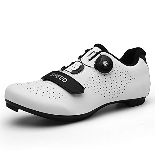 Zapatillas de Ciclismo de Carretera para Hombre y Mujer Zapatillas de Bicicleta de montaña Antideslizantes y Transpirables Blanco 45 EU