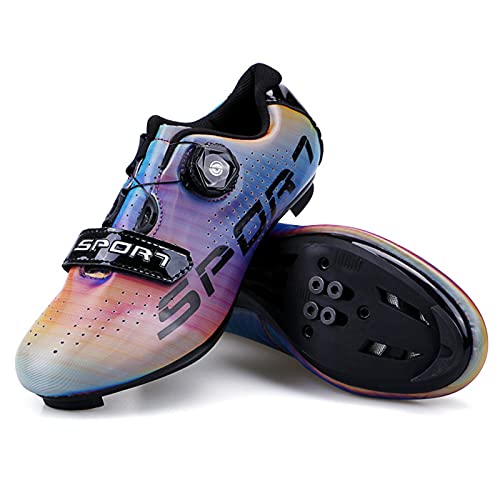 Zapatillas de Ciclismo Masculino Decoloración Zapatillas de Bicicleta de Carretera de Parejas Moda Antideslizantes Transpirables de Carretera con Hebilla de Giro Rápido y Caja de Zapatos 44