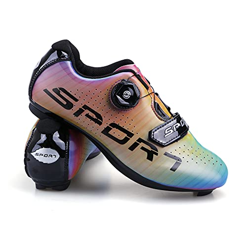 Zapatillas de Ciclismo Masculino Decoloración Zapatillas de Bicicleta de Carretera de Parejas Moda Antideslizantes Transpirables de Carretera con Hebilla de Giro Rápido y Caja de Zapatos 44