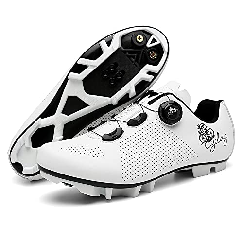 Zapatillas de Ciclismo Mtb Hombre Mujer - Primavera + Verano Zapatillas de Bicicleta de Montaña Spd Zapatillas de Bicicleta de Carretera Zapatillas de Ciclismo Al Aire Libre,White-11UK=(275mm)=45EU