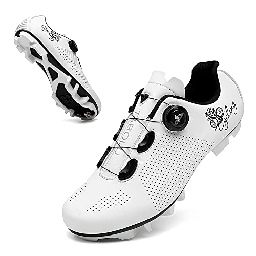 Zapatillas de Ciclismo Mtb Hombre Mujer - Primavera + Verano Zapatillas de Bicicleta de Montaña Spd Zapatillas de Bicicleta de Carretera Zapatillas de Ciclismo Al Aire Libre,White-11UK=(275mm)=45EU