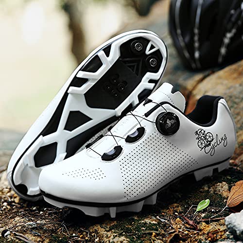 Zapatillas de Ciclismo Mtb Hombre Mujer - Primavera + Verano Zapatillas de Bicicleta de Montaña Spd Zapatillas de Bicicleta de Carretera Zapatillas de Ciclismo Al Aire Libre,White-11UK=(275mm)=45EU