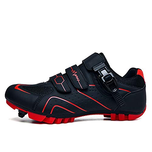 Zapatillas de Ciclismo MTB para Hombres Mujer Zapatillas Ciclismo Carretera Zapatillas de Bicicleta Antideslizantes Respirables Zapatillas de Ciclismo Montaña A Negro Y Rojo 39 EU