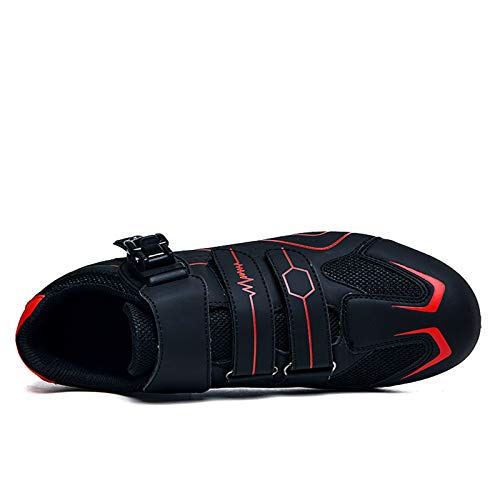 Zapatillas de Ciclismo MTB para Hombres Mujer Zapatillas Ciclismo Carretera Zapatillas de Bicicleta Antideslizantes Respirables Zapatillas de Ciclismo Montaña A Negro Y Rojo 43 EU