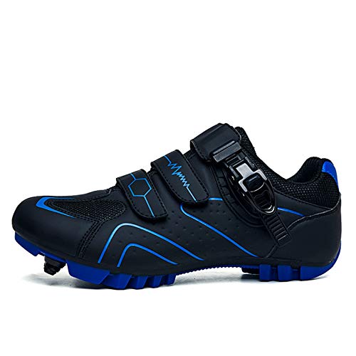 Zapatillas de Ciclismo MTB para Hombres Mujer Zapatillas Ciclismo Carretera Zapatillas de Bicicleta Antideslizantes Respirables Zapatillas de Ciclismo Montaña A Negro Y Azul 42 EU