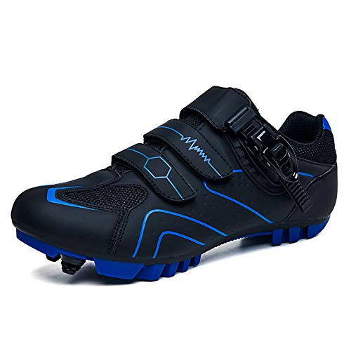 Zapatillas de Ciclismo MTB para Hombres Mujer Zapatillas Ciclismo Carretera Zapatillas de Bicicleta Antideslizantes Respirables Zapatillas de Ciclismo Montaña A Negro Y Azul 42 EU