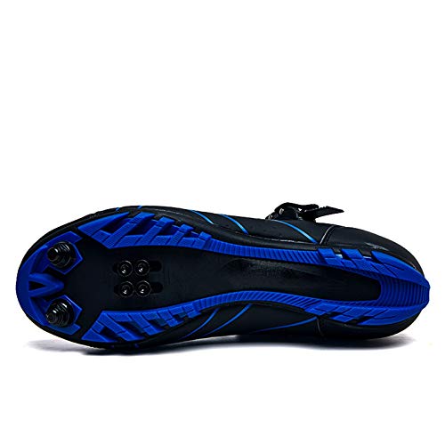 Zapatillas de Ciclismo MTB para Hombres Mujer Zapatillas Ciclismo Carretera Zapatillas de Bicicleta Antideslizantes Respirables Zapatillas de Ciclismo Montaña A Negro Y Azul 42 EU