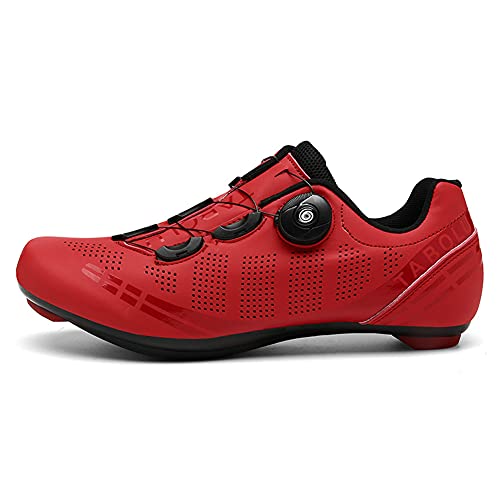 Zapatillas de Ciclismo para Bicicleta de Carretera para Hombre Antideslizante Transpirable Compatible con SPD y Delta Rojo 265