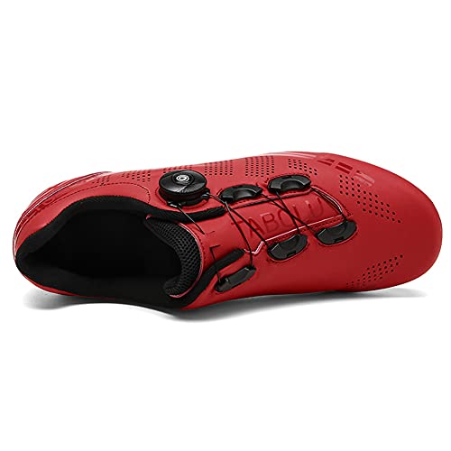 Zapatillas de Ciclismo para Bicicleta de Carretera para Hombre Antideslizante Transpirable Compatible con SPD y Delta Rojo 265