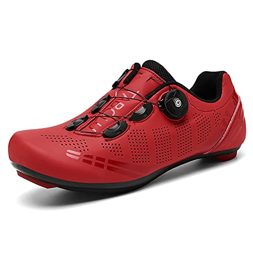 Zapatillas de Ciclismo para Bicicleta de Carretera para Hombre Antideslizante Transpirable Compatible con SPD y Delta Rojo 265