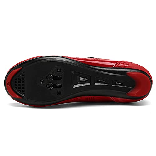 Zapatillas de Ciclismo para Bicicleta de Carretera para Hombre Antideslizante Transpirable Compatible con SPD y Delta Rojo 265