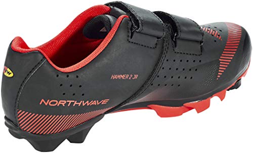 Zapatillas de Ciclismo para Carretera Hammer 2 Junior - Color Rojo y Negro - Talla 34 - Zapatillas para Bicicleta con Suela Jaws y con Banda de Rodadura de Caucho Natural para Mejor Agarre - Northwave