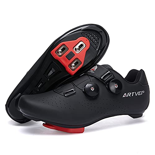 Zapatillas de Ciclismo para Hombre Zapatillas de Bicicleta de Carretera para Mujer compatibles con Look SPD SPD-SL Delta Cleats Zapatillas de Spinning para Interiores Exteriores Toda Negro250