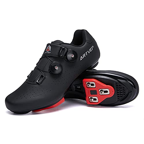 Zapatillas de Ciclismo para Hombre Zapatillas de Bicicleta de Carretera para Mujer compatibles con Look SPD SPD-SL Delta Cleats Zapatillas de Spinning para Interiores Exteriores Toda Negro250