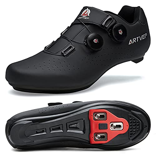 Zapatillas de Ciclismo para Hombre Zapatillas de Bicicleta de Carretera para Mujer compatibles con Look SPD SPD-SL Delta Cleats Zapatillas de Spinning para Interiores Exteriores Toda Negro250
