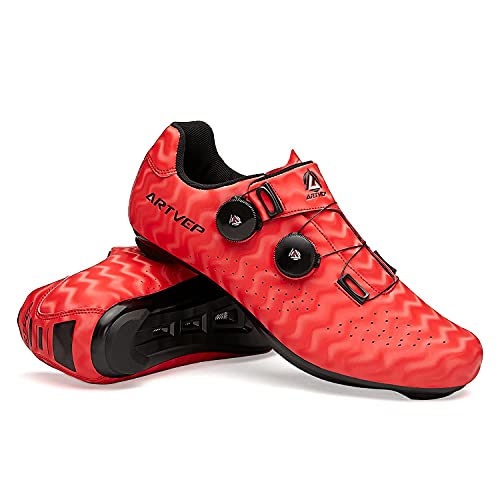 Zapatillas de Ciclismo para Hombre Zapatillas de Bicicleta de Carretera para Mujer compatibles con Look SPD SPD-SL Delta Cleats Zapatillas de Spinning para Interiores Exteriores Rayas Rojo270