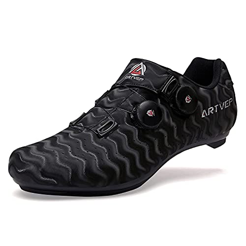 Zapatillas de Ciclismo para Hombre Zapatillas de Bicicleta de Carretera para Mujer compatibles con Look SPD SPD-SL Delta Cleats Zapatillas de Spinning para Interiores Exteriores Rayas Negro270