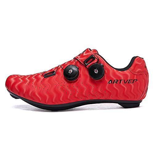 Zapatillas de Ciclismo para Hombre Zapatillas de Bicicleta de Carretera para Mujer compatibles con Look SPD SPD-SL Delta Cleats Zapatillas de Spinning para Interiores Exteriores Rayas Rojo275