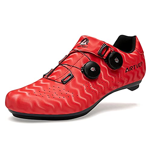 Zapatillas de Ciclismo para Hombre Zapatillas de Bicicleta de Carretera para Mujer compatibles con Look SPD SPD-SL Delta Cleats Zapatillas de Spinning para Interiores Exteriores Rayas Rojo275