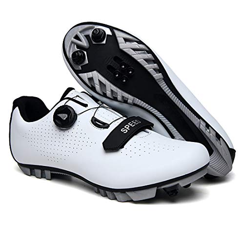 Zapatillas De Ciclismo, Zapatillas De Bicicleta De Montaña Transpirables Y Resistentes Al Viento para Adultos MTB, Zapatillas De Ciclismo con Plantillas Amortiguadoras (43,Blanco)