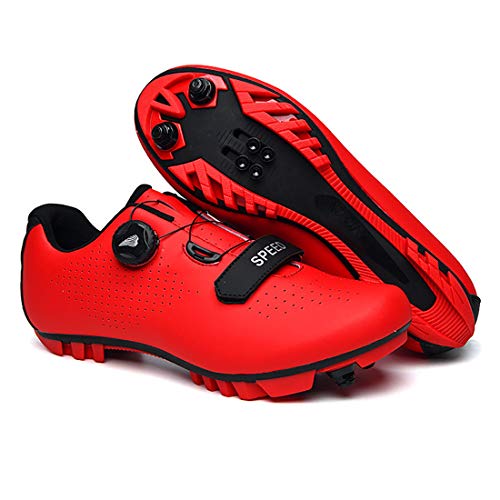 Zapatillas De Ciclismo, Zapatillas De Bicicleta De Montaña Transpirables Y Resistentes Al Viento para Adultos MTB, Zapatillas De Ciclismo con Plantillas Amortiguadoras (42,Rojo)