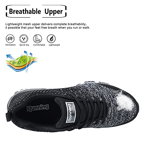 Zapatillas de Deporte Hombre Mujer Respirable para Correr Deportes Zapatos Running Calzado Deportivo de Exterior Gimnasio Sneakers Negro 42 EU