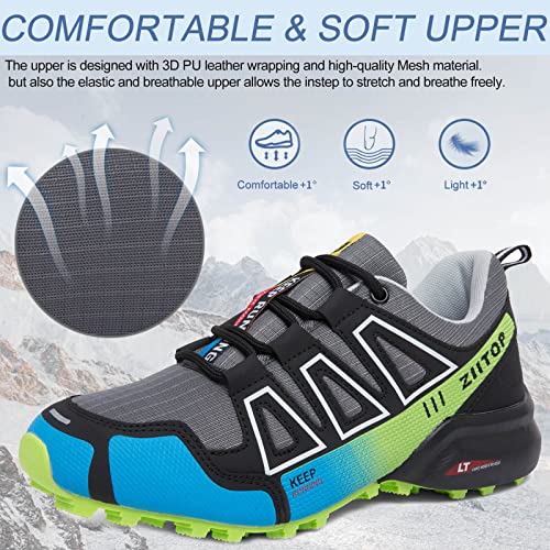 Zapatillas Trekking Hombre Impermeable Zapatillas Trail Running Hombre Ligero Antideslizantes Zapatos de Senderismo Hombre Zapatillas Correr Calzado Deporte Gris Verde 41 EU