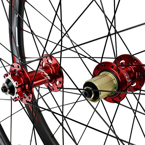 Zatnec Ruedas de ciclismo de fibra de carbono, juego de ruedas de bicicleta de carretera 700C, 24 agujeros, 4 frenos, 7/8/9/10/11 velocidades, volante (color: cubo rojo, tamaño: 40 mm)