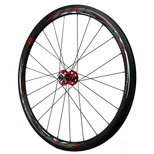 Zatnec Ruedas de ciclismo de fibra de carbono, juego de ruedas de bicicleta de carretera 700C, 24 agujeros, 4 frenos, 7/8/9/10/11 velocidades, volante (color: cubo rojo, tamaño: 40 mm)