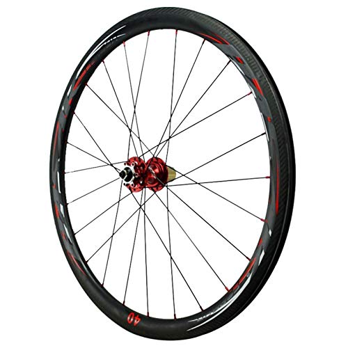 Zatnec Ruedas de ciclismo de fibra de carbono, juego de ruedas de bicicleta de carretera 700C, 24 agujeros, 4 frenos, 7/8/9/10/11 velocidades, volante (color: cubo rojo, tamaño: 40 mm)