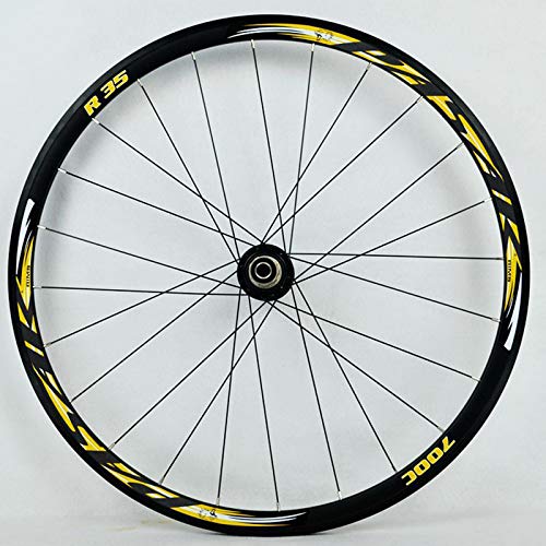 ZCXBHD 700C Freno Disco Bicicleta Carretera Juego De Ruedas 30mm Ciclocross Aleación Ruedas Dto V/C Freno Liberación Rápida 7-11 Velocidades Frente 100MM Trasero 135MM (Color : Yellow)