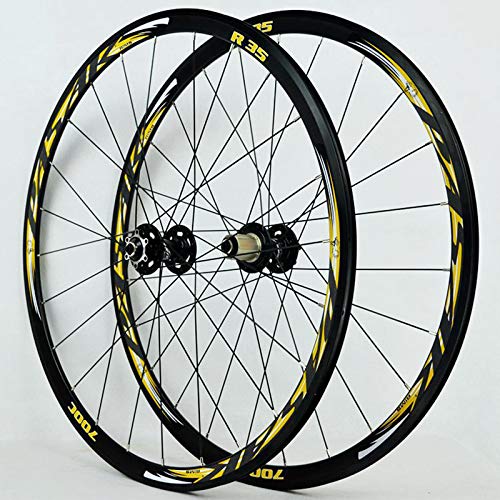 ZCXBHD 700C Freno Disco Bicicleta Carretera Juego De Ruedas 30mm Ciclocross Aleación Ruedas Dto V/C Freno Liberación Rápida 7-11 Velocidades Frente 100MM Trasero 135MM (Color : Yellow)