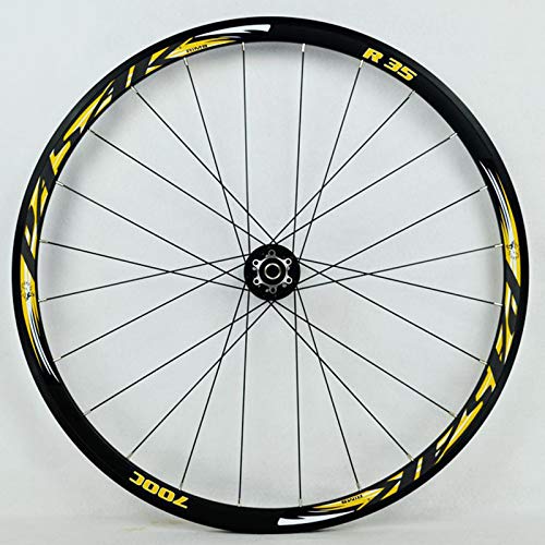 ZCXBHD 700C Freno Disco Bicicleta Carretera Juego De Ruedas 30mm Ciclocross Aleación Ruedas Dto V/C Freno Liberación Rápida 7-11 Velocidades Frente 100MM Trasero 135MM (Color : Yellow)