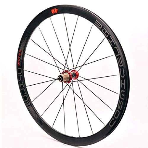 ZCXBHD Bicicleta Carretera Ruedas 700C Wheelset 40mm Llantas Aluminio 19.2mm Ancho Ultra-Ligh Tubo Fibra Carbono hub Hub 1990g Rojo for (V/C Freno) (Color : Black)