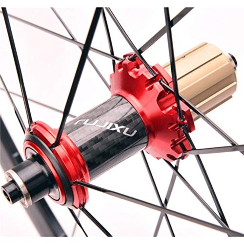 ZCXBHD Bicicleta Carretera Ruedas 700C Wheelset 40mm Llantas Aluminio 19.2mm Ancho Ultra-Ligh Tubo Fibra Carbono hub Hub 1990g Rojo for (V/C Freno) (Color : Black)