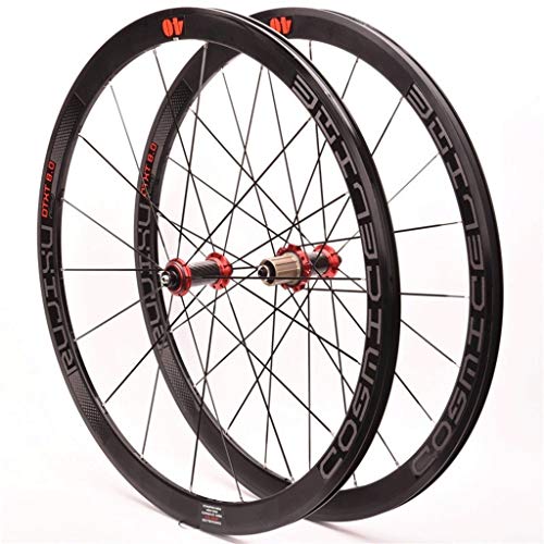 ZCXBHD Bicicleta Carretera Ruedas 700C Wheelset 40mm Llantas Aluminio 19.2mm Ancho Ultra-Ligh Tubo Fibra Carbono hub Hub 1990g Rojo for (V/C Freno) (Color : Black)