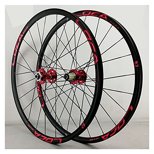 ZCXBHD Juego Ruedas MTB 26 27.5 29" Bicicleta Delantera Y Rueda Trasera Doble Pared Bujes Carbono 24H QR Freno Cassette Hub Freno Disco 8 9 10 11 12 Velocidades (Color : Red, Size : 29in)