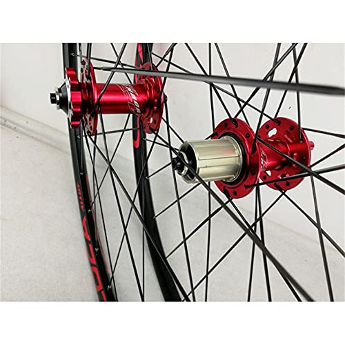 ZCXBHD Juego Ruedas MTB 26 27.5 29" Bicicleta Delantera Y Rueda Trasera Doble Pared Bujes Carbono 24H QR Freno Cassette Hub Freno Disco 8 9 10 11 12 Velocidades (Color : Red, Size : 29in)