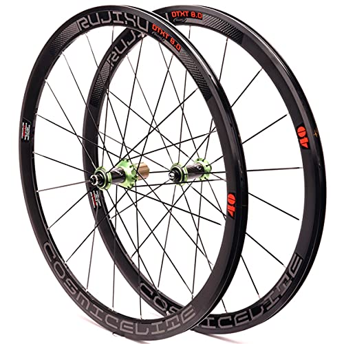 ZCXBHD Ruedas de Bicicleta de Carretera 700C de Fibra de Carbono 120 Anillos 40 Mm de Aleación Ultraligera C/V Disco de Freno Lanzamiento Rápido 8-9-10-11 Velocidad Cursor Reflejo