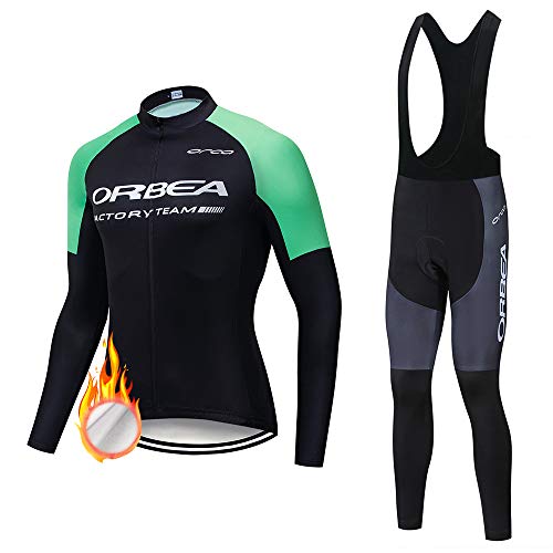 ZDFLC Ciclismo para Hombre de Manga Larga, Jersey de Ciclismo de Lana térmica de Invierno y Pantalones con Peto para el Equipo Profesional