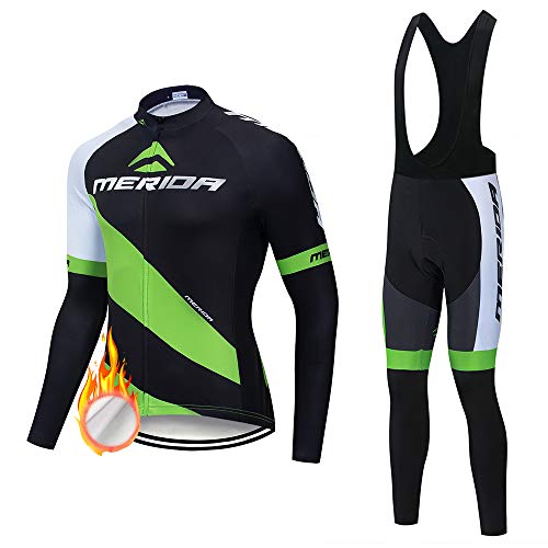 ZDFLC Invierno Ropa Conjunto Traje Manga Larga Ciclismo Hombre Invierno con 3D Acolchado de Gel, Maillot Ciclismo con Forro Térmico de Lana + Pantalon Bicicleta para MTB Ciclista Bici