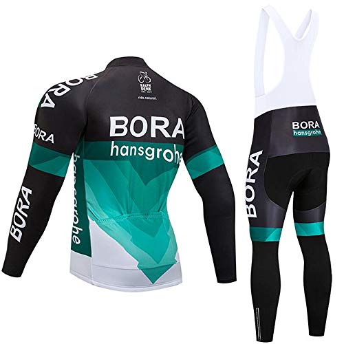 ZDFLC Maillot Ciclismo Set Hombres Manga Larga y Pantalones Ajustados 3D Acolchado Forro Térmico de Lana Anti-Viento Invierno