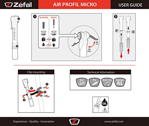 ZEFAL Mini hinchador Air Profil Micro Aluminio Plata, Unisex, Gris