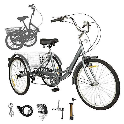 ZEHNHASE Bicicleta de 20 Pulgadas Triciclo para Adultos de 7 velocidades, Plegable Bicicleta de 3 Ruedas con cestas, Adecuado para Mujeres, Hombres, Deportes - DE Stock