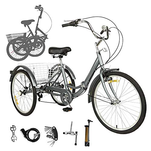 ZEHNHASE Bicicleta de 24 Pulgadas Triciclo para Adultos de 7 velocidades, Plegable Bicicleta de 3 Ruedas con cestas, Adecuado para Mujeres, Hombres, Deportes - DE Stock